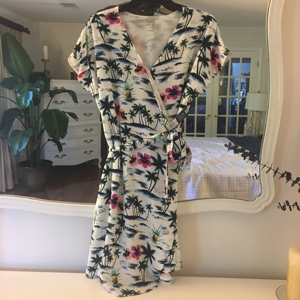 Tropical Print Wrap Dress